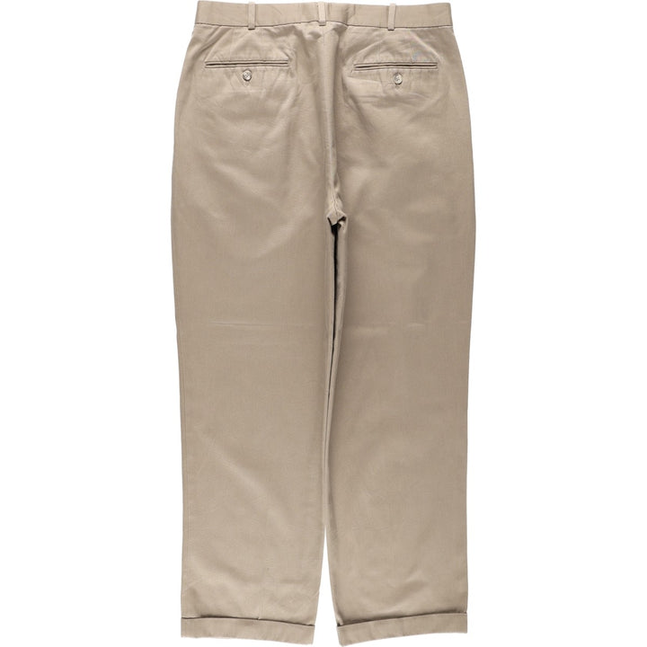 Lands' End two-pleat slacks pants, men's size W34 (approx.) cotton Beige type Vintage Second Hand