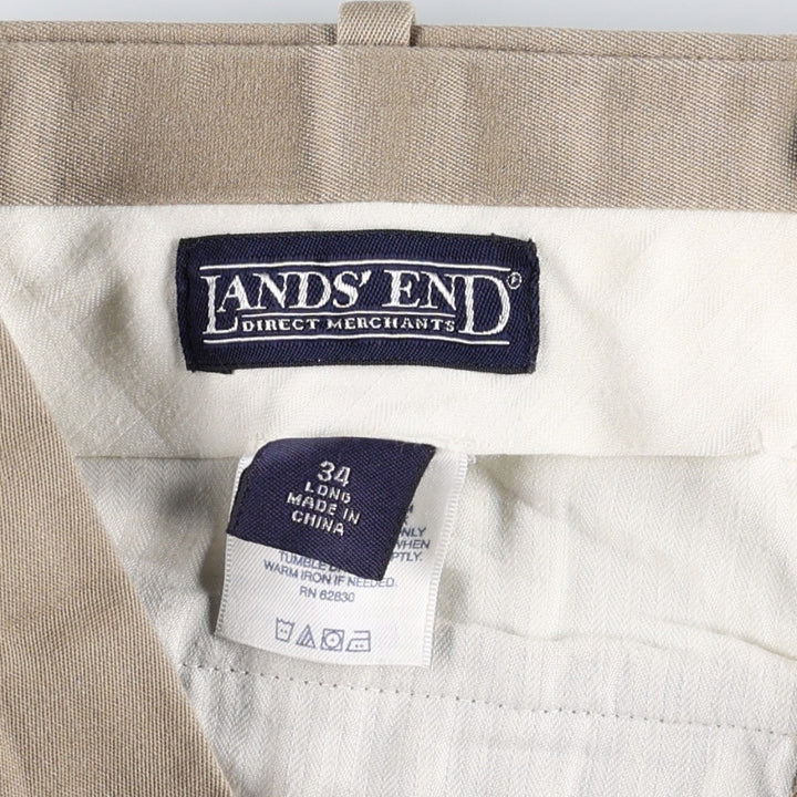 Lands' End two-pleat slacks pants, men's size W34 (approx.) cotton Beige type Vintage Second Hand