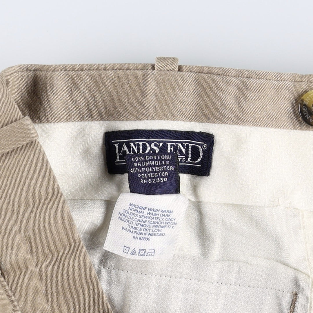 Lands' End two-pleat slacks pants, men's size W34 (approx.) cotton Beige type Vintage Second Hand