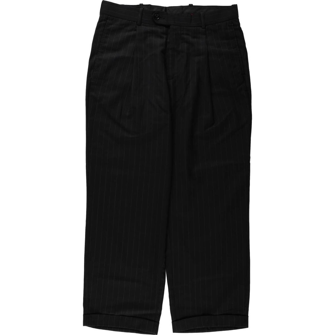 Pierre Cardin Stripe Pattern One-Pleat Wool Trousers/Slacks Men's W33 (approx.) wool black type Vintage Second Hand