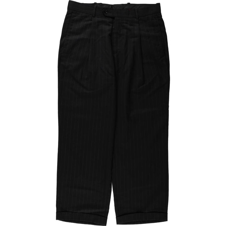 Pierre Cardin Stripe Pattern One-Pleat Wool Trousers/Slacks Men's W33 (approx.) wool black type Vintage Second Hand