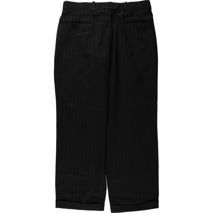 Pierre Cardin Stripe Pattern One-Pleat Wool Trousers/Slacks Men's W33 (approx.) wool black type Vintage Second Hand