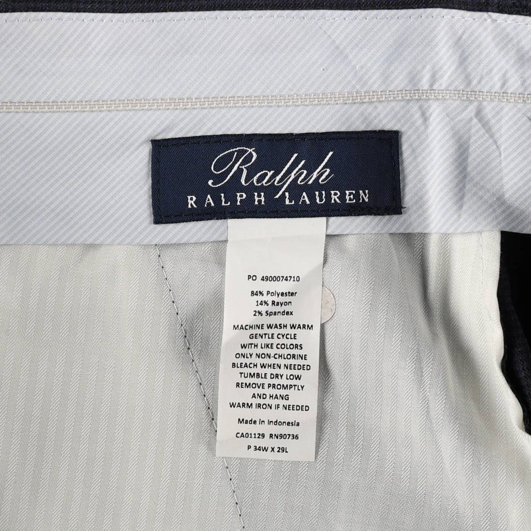 Ralph Lauren Ralph Lauren Check Pattern Houndstooth Pattern Two-Pleat Slacks Pants Men's W34 (approx.) polyester navy blue type Vintage Second Hand