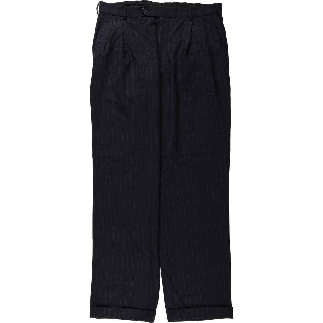 Brooks Brothers 346 Stripe Pattern Two-Pleat Wool Trousers, Men's Size W33 (approx.) wool navy blue type Vintage Second Hand