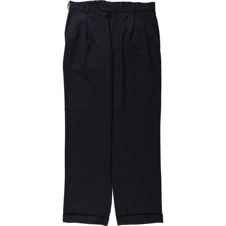 Brooks Brothers 346 Stripe Pattern Two-Pleat Wool Trousers, Men's Size W33 (approx.) wool navy blue type Vintage Second Hand