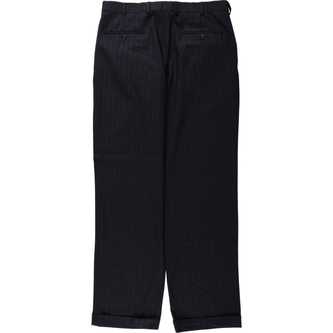Brooks Brothers 346 Stripe Pattern Two-Pleat Wool Trousers, Men's Size W33 (approx.) wool navy blue type Vintage Second Hand