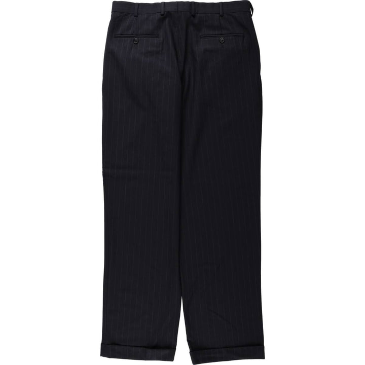 Brooks Brothers 346 Stripe Pattern Two-Pleat Wool Trousers, Men's Size W33 (approx.) wool navy blue type Vintage Second Hand