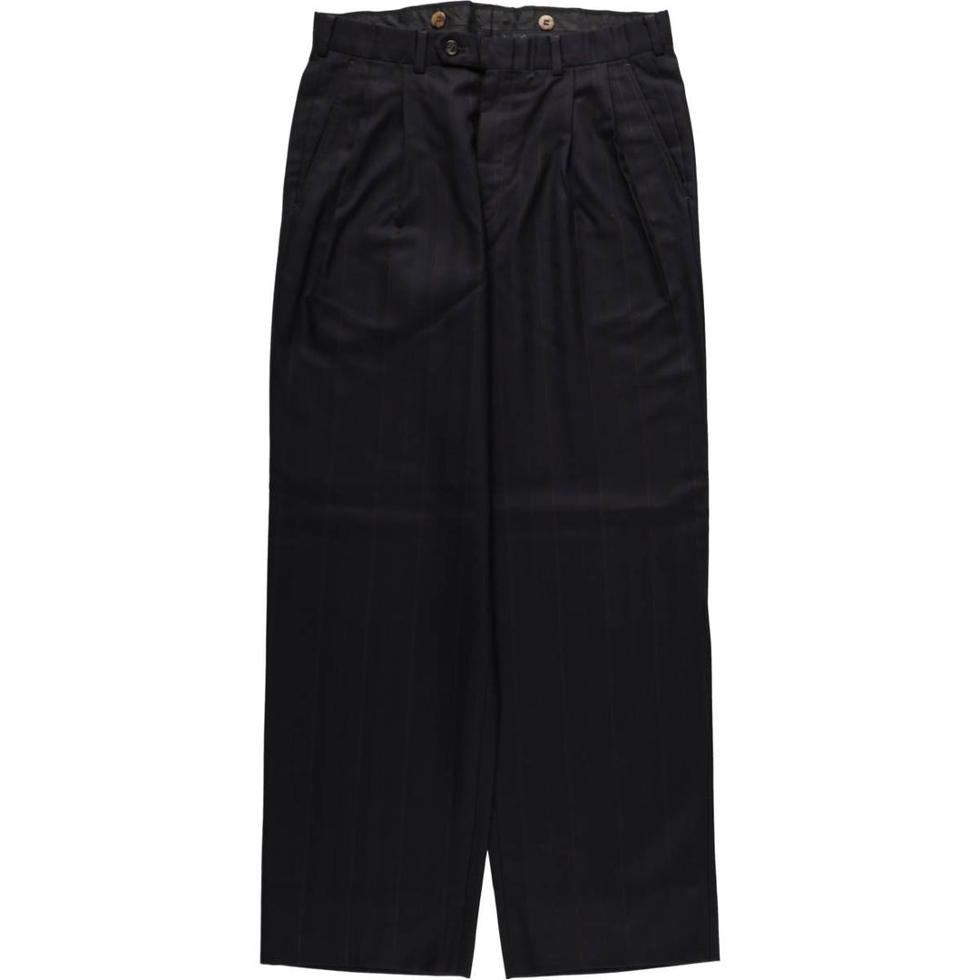 ~1980'S Burberry's Stripe Pattern Two-Pleat Slacks Pants Men's W32 (approx.) unclear black type Vintage Second Hand