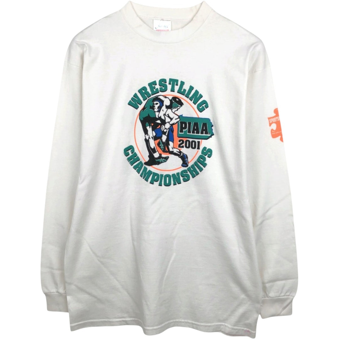 2000'S Aus-Tex COLORS Long-Sleeve T-Shirt, Made in USA, Men's Size M cotton white type Vintage Second Hand
