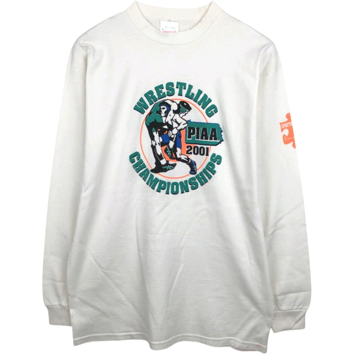 2000'S Aus-Tex COLORS Long-Sleeve T-Shirt, Made in USA, Men's Size M cotton white type Vintage Second Hand