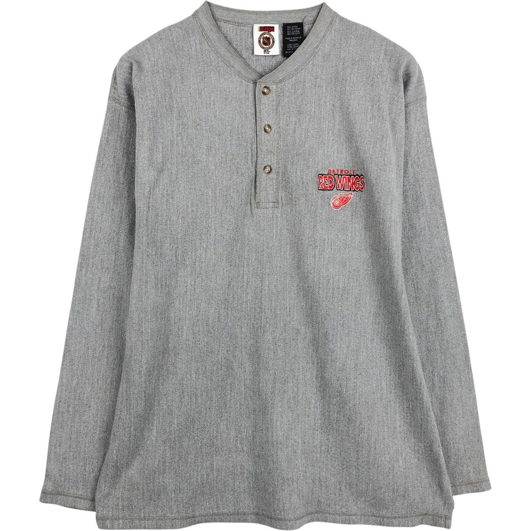 NHL Detroit Red Wings Henley Neck Long-Sleeve T-Shirt (Men's XL equivalent) cotton gray type Vintage Second Hand