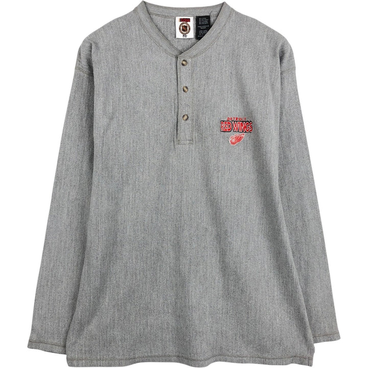 NHL Detroit Red Wings Henley Neck Long-Sleeve T-Shirt (Men's XL equivalent) cotton gray type Vintage Second Hand