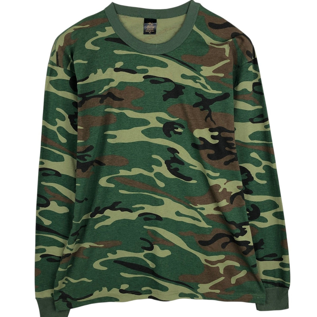 90'S TEE SWING Camouflage Pattern Long-Sleeve T-Shirt, Made in USA, Men's XL Equivalent, Vintage cotton Khaki type Vintage Second Hand