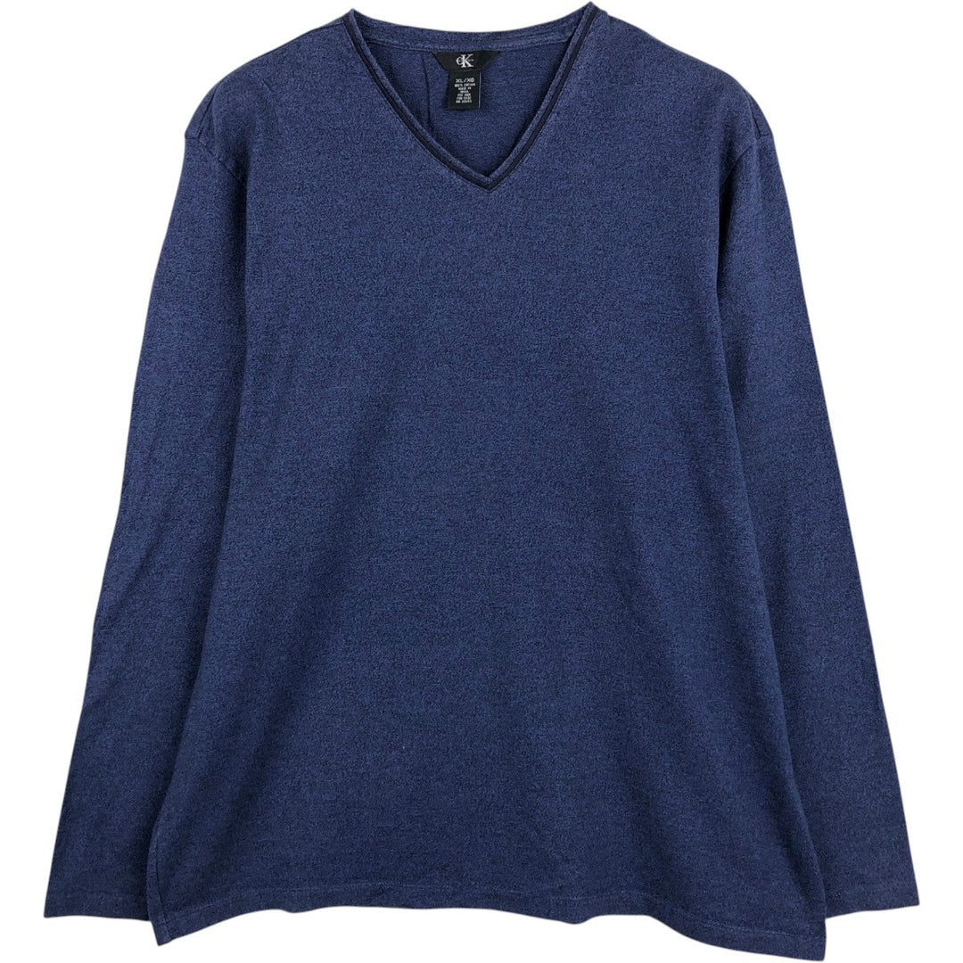 90'S Calvin Klein V-neck Long-sleeve T-shirt, Men's XL equivalent, Vintage cotton navy blue type Vintage Second Hand