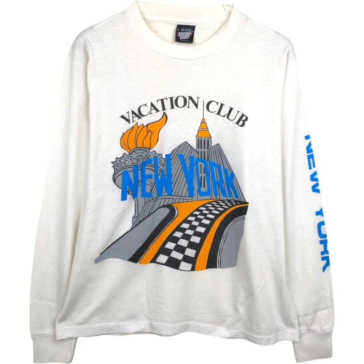 90'S Screen Stars BEAST Long-Sleeve T-Shirt, Made in USA, Men's Size L (Equivalent), Vintage cotton white type Vintage Second Hand