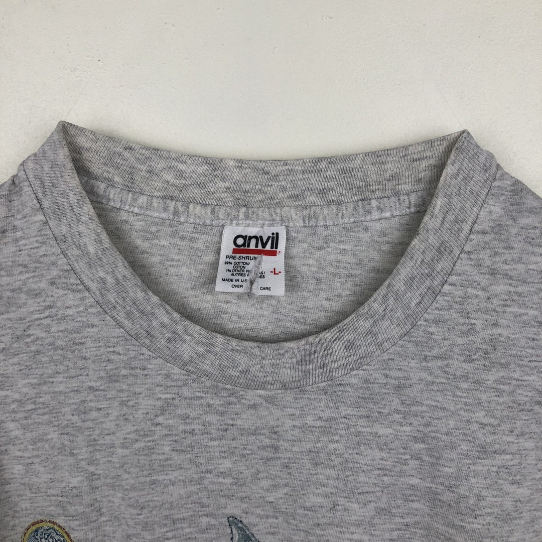 90'S Anvil PRE-SHRUN Animal Pattern Long-Sleeve T-Shirt, Made in USA, Men's Size L (Equivalent), Vintage cotton gray type Vintage Second Hand