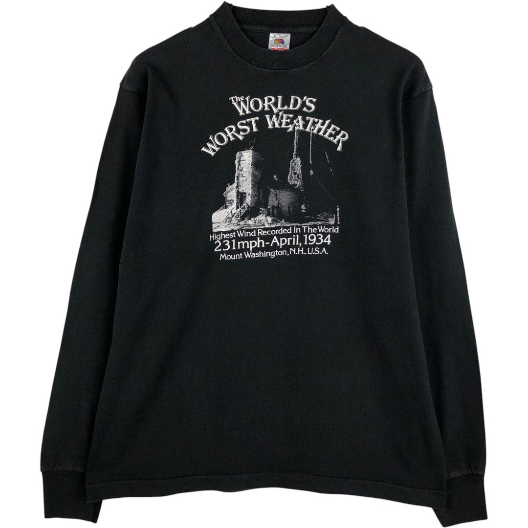 90'S Fruit of the Loom Long Sleeve T-Shirt, Made in USA, Men's Size L, Vintage cotton black type Vintage Second Hand