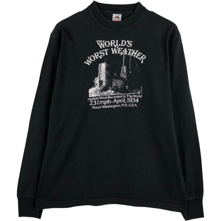 90'S Fruit of the Loom Long Sleeve T-Shirt, Made in USA, Men's Size L, Vintage cotton black type Vintage Second Hand