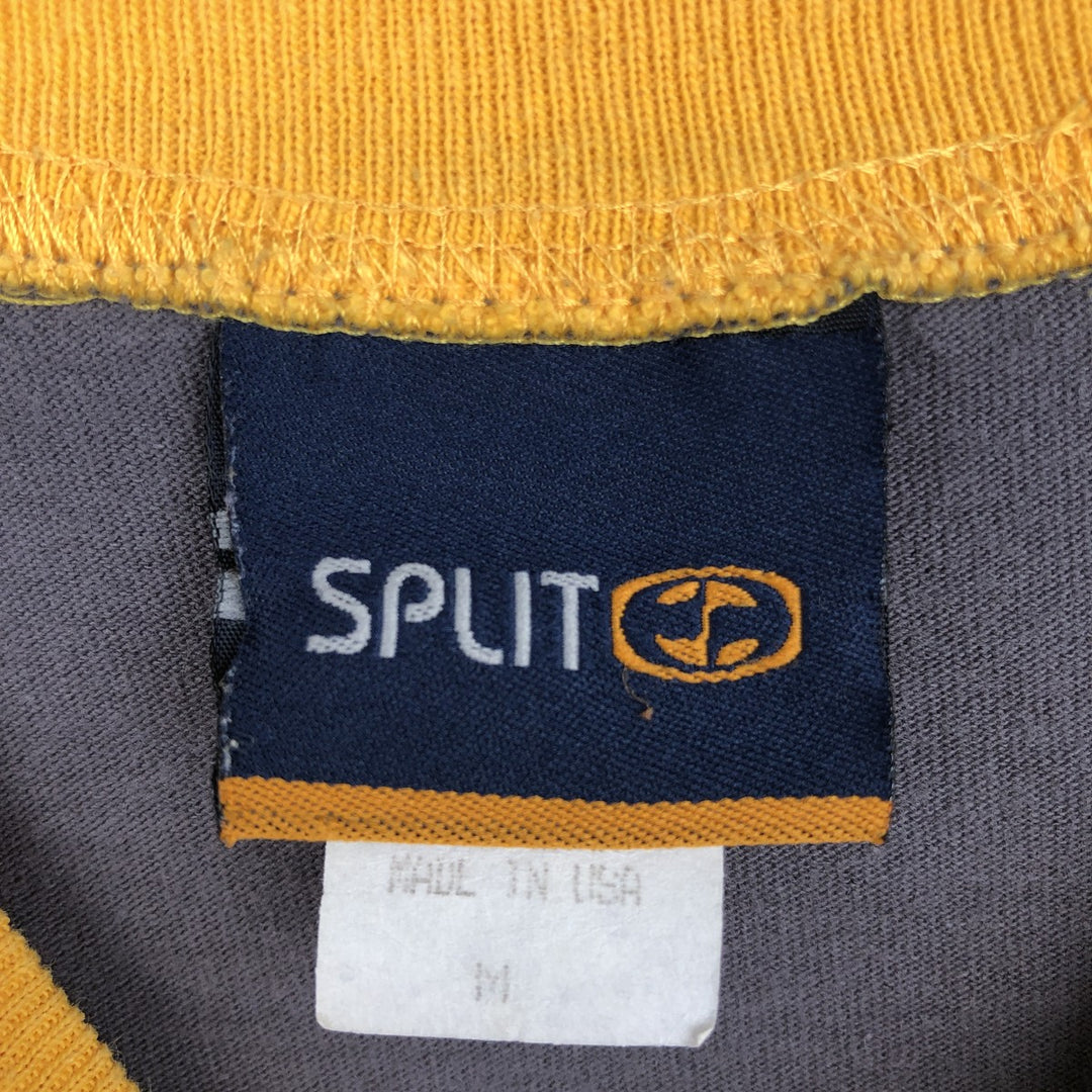 2000'S Split Long-Sleeve T-Shirt, Made in USA, Men's Size M (approx.) cotton Charcoal Vintage Second Hand