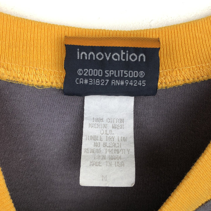 2000'S Split Long-Sleeve T-Shirt, Made in USA, Men's Size M (approx.) cotton Charcoal Vintage Second Hand