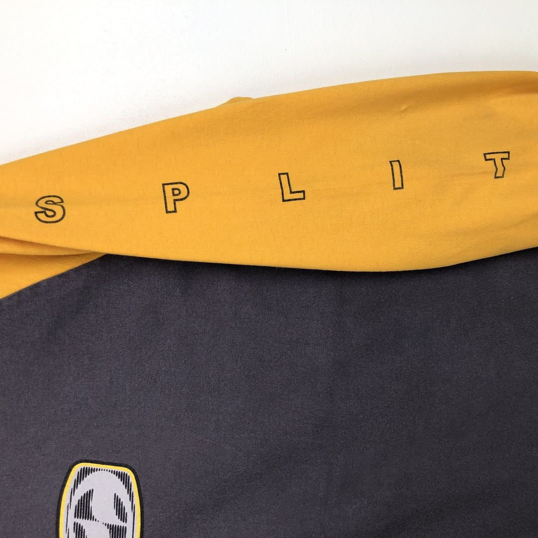 2000'S Split Long-Sleeve T-Shirt, Made in USA, Men's Size M (approx.) cotton Charcoal Vintage Second Hand