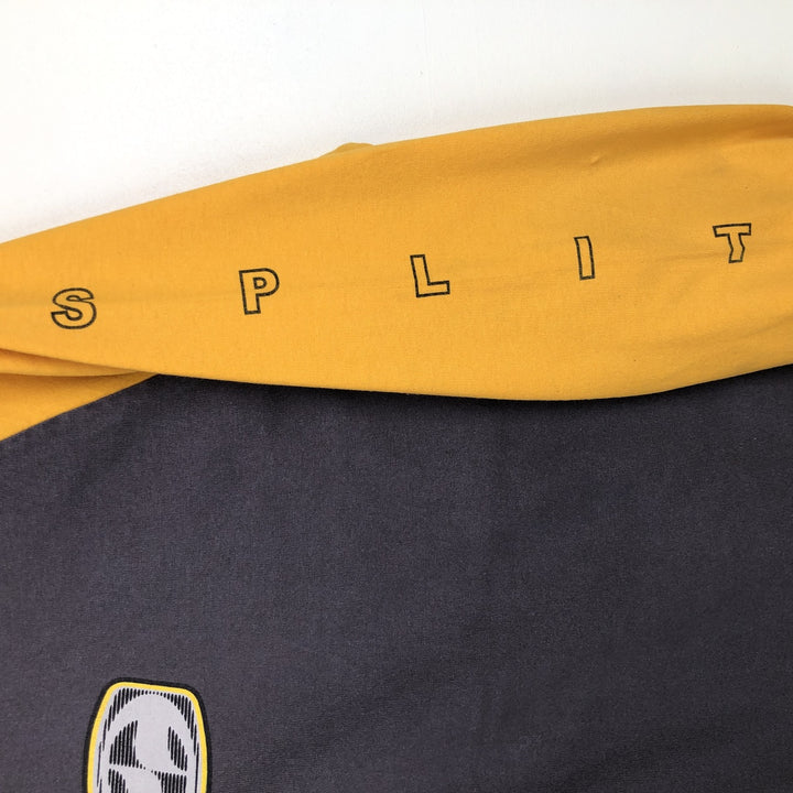 2000'S Split Long-Sleeve T-Shirt, Made in USA, Men's Size M (approx.) cotton Charcoal Vintage Second Hand