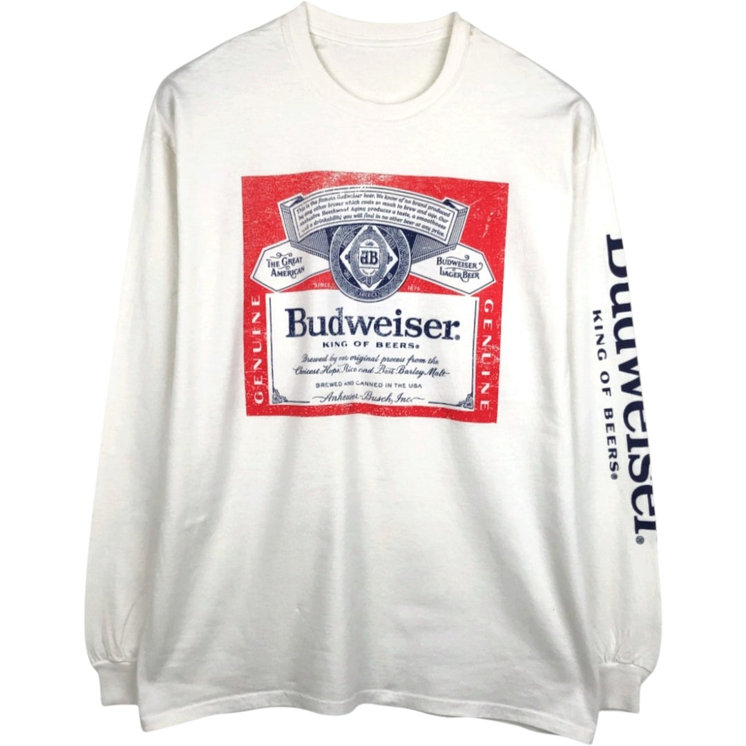 BUDWEISER Long-Sleeve T-Shirt (Men's Size L) unclear white type Vintage Second Hand