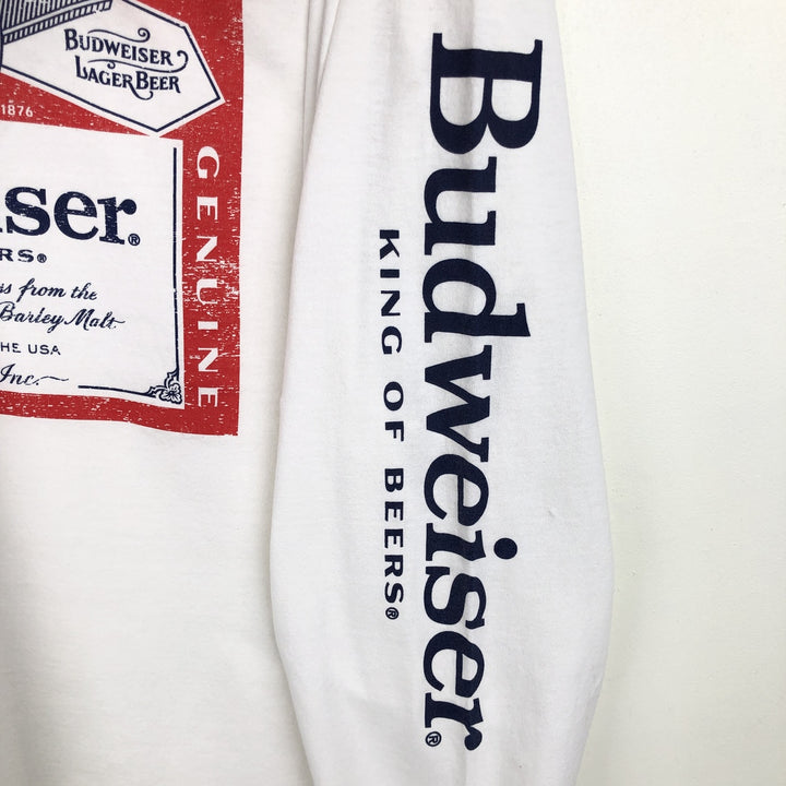 BUDWEISER Long-Sleeve T-Shirt (Men's Size L) unclear white type Vintage Second Hand