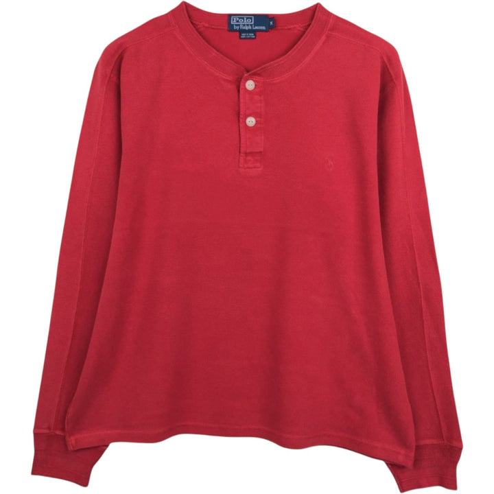 90'S Ralph Lauren POLO by Ralph Lauren Long-Sleeve T-Shirt, Men's Size M (approx.), Henley Neck, Vintage cotton red type Vintage Second Hand
