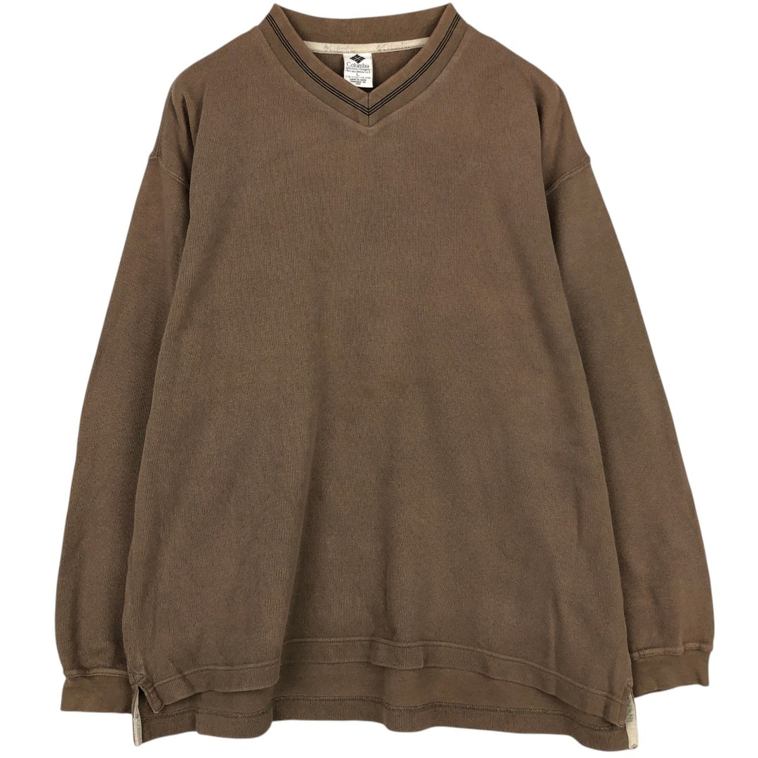 90'S Columbia V-neck sweatshirt, men's size L (approx.), vintage. cotton Khaki type Vintage Second Hand