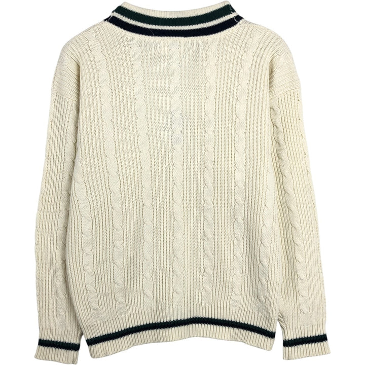 ROBERT BRUCE V-neck Tilden knit sweater, made in Guam, men's size L equivalent. acrylic ivory Vintage Second Hand