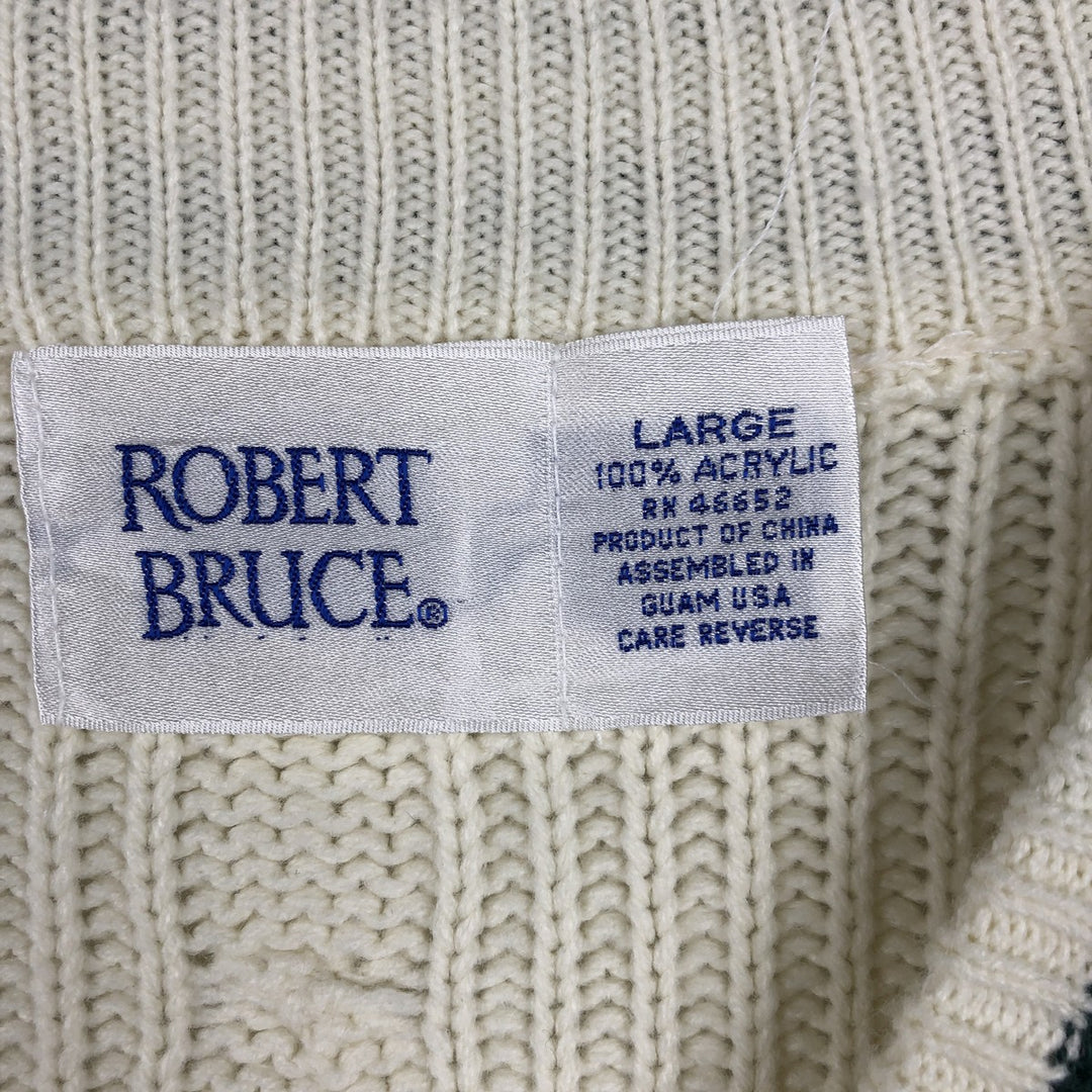 ROBERT BRUCE V-neck Tilden knit sweater, made in Guam, men's size L equivalent. acrylic ivory Vintage Second Hand