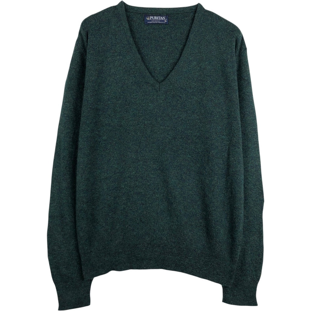 PURITAN V-neck acrylic knit sweater, made in the USA, men's size XL. acrylic green type Vintage Second Hand