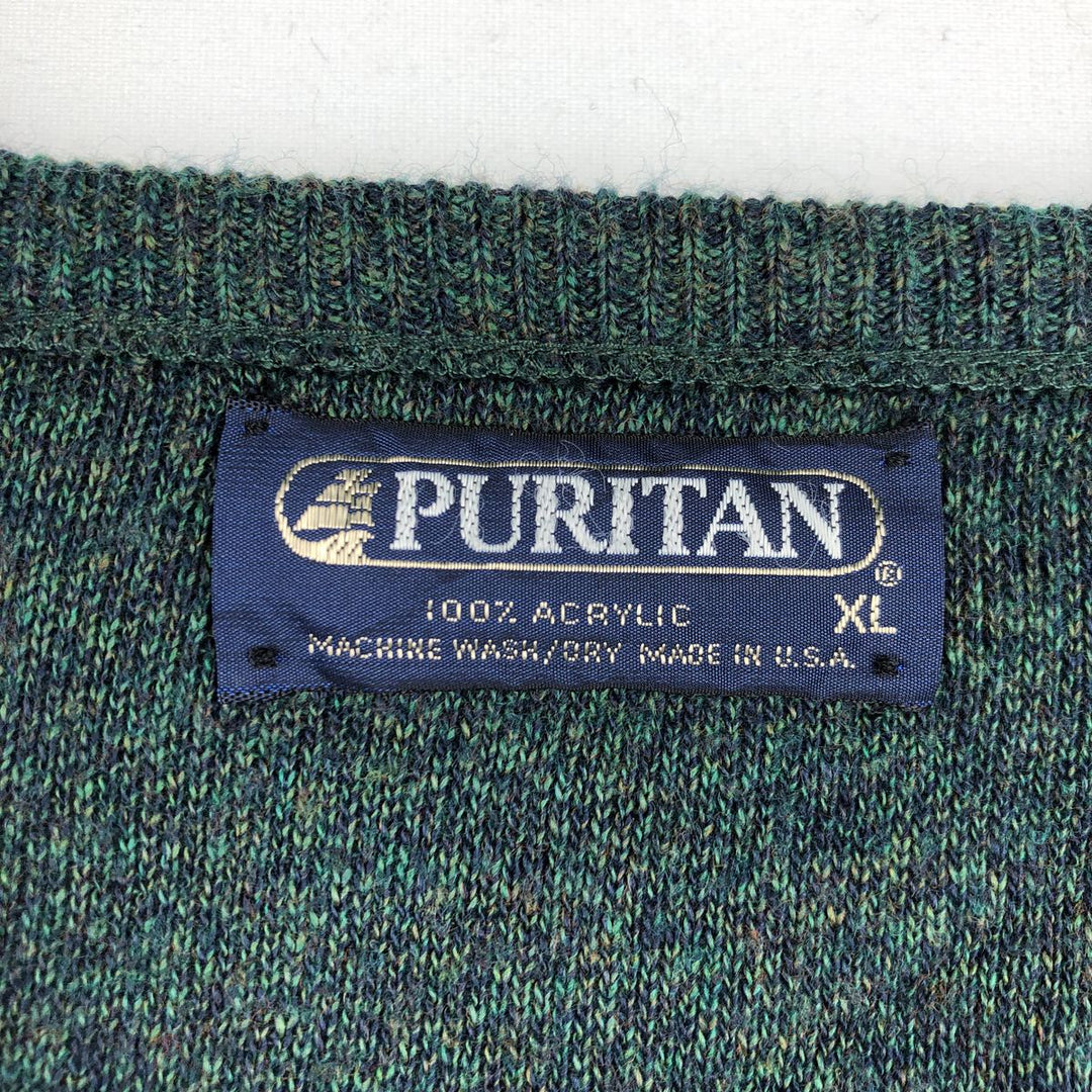 PURITAN V-neck acrylic knit sweater, made in the USA, men's size XL. acrylic green type Vintage Second Hand