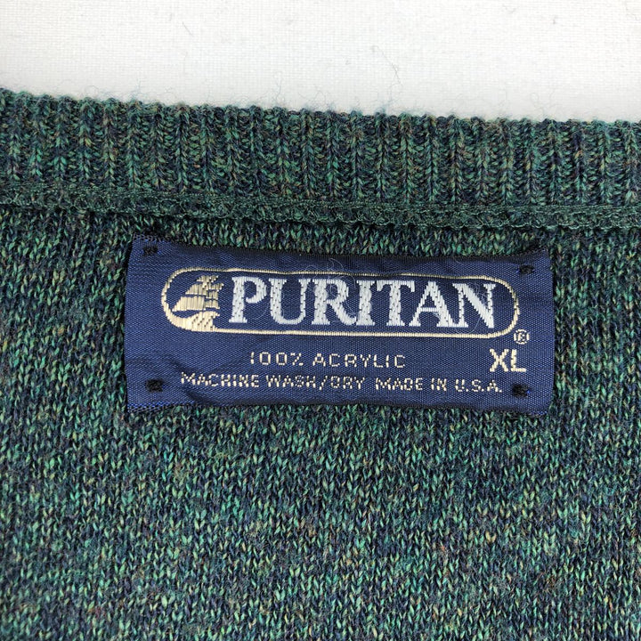 PURITAN V-neck acrylic knit sweater, made in the USA, men's size XL. acrylic green type Vintage Second Hand