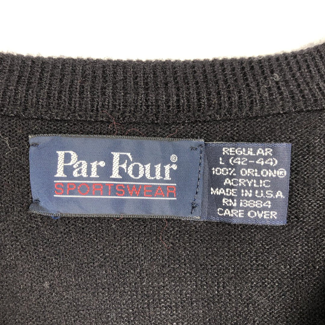 90s-80'S Par Four V-neck acrylic knit sweater, made in USA, men's size L equivalent, vintage. Oron Acrylic black type Vintage Second Hand