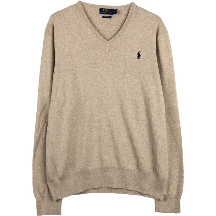 Ralph Lauren POLO RALPH LAUREN V-neck Pima cotton knit sweater, men's size L Pima Cotton Beige type Vintage Second Hand