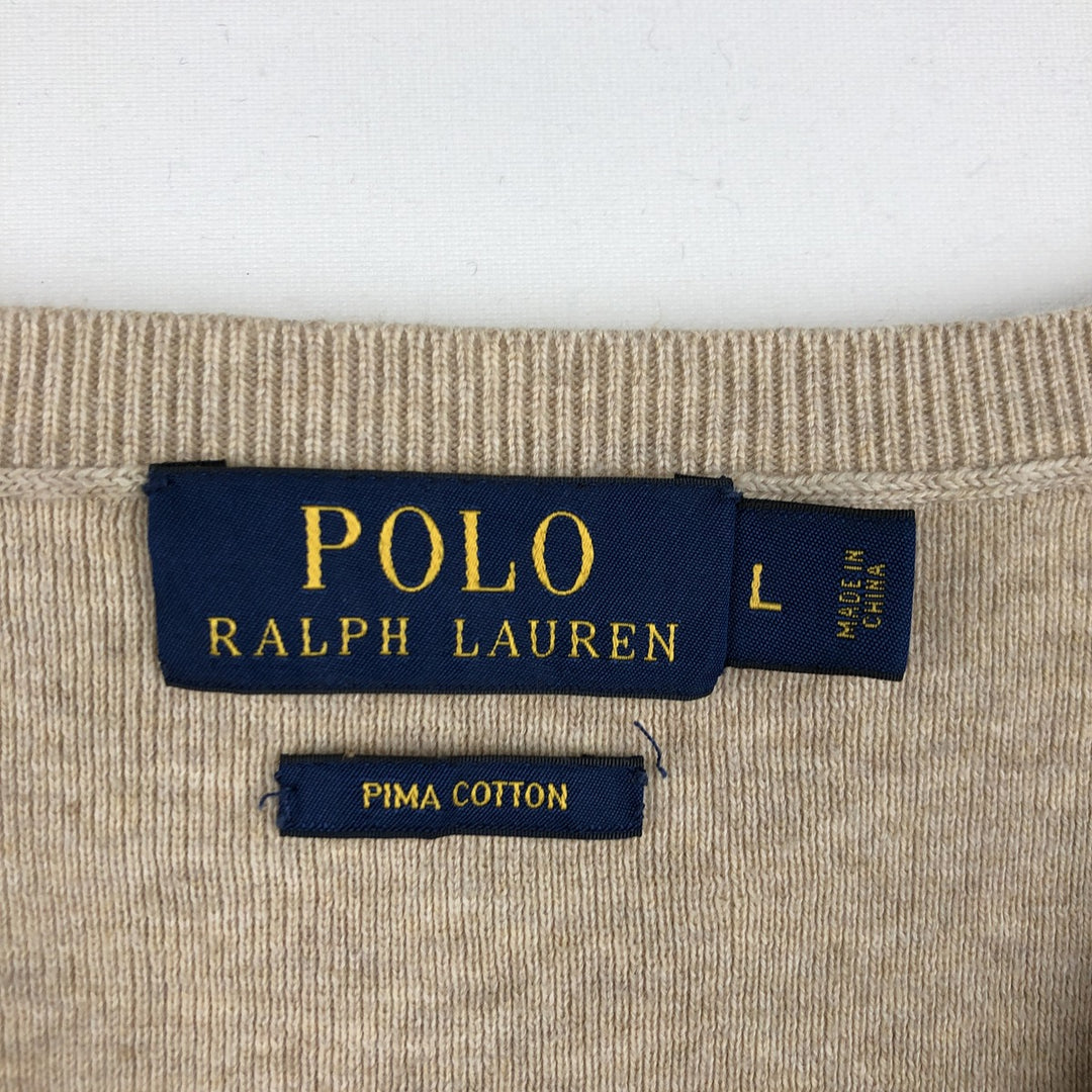 Ralph Lauren POLO RALPH LAUREN V-neck Pima cotton knit sweater, men's size L Pima Cotton Beige type Vintage Second Hand