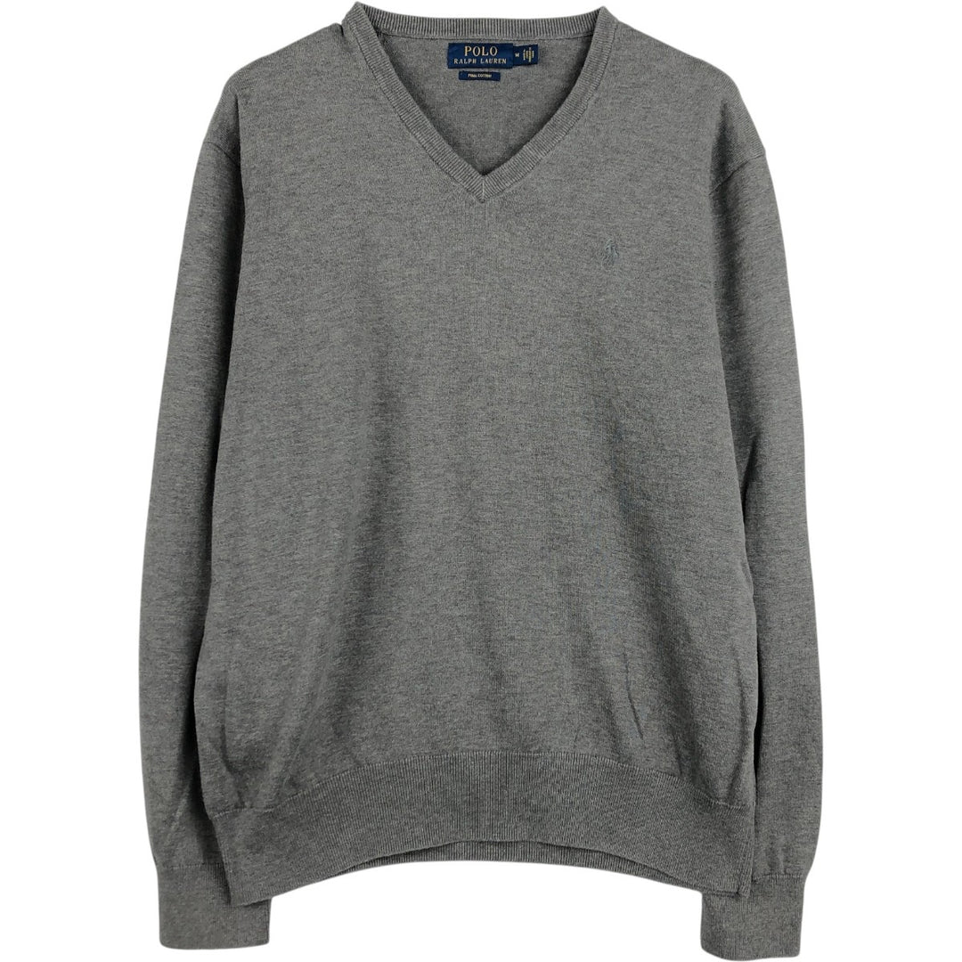Ralph Lauren POLO RALPH LAUREN V-neck Pima cotton knit sweater, men's size M Pima Cotton gray type Vintage Second Hand