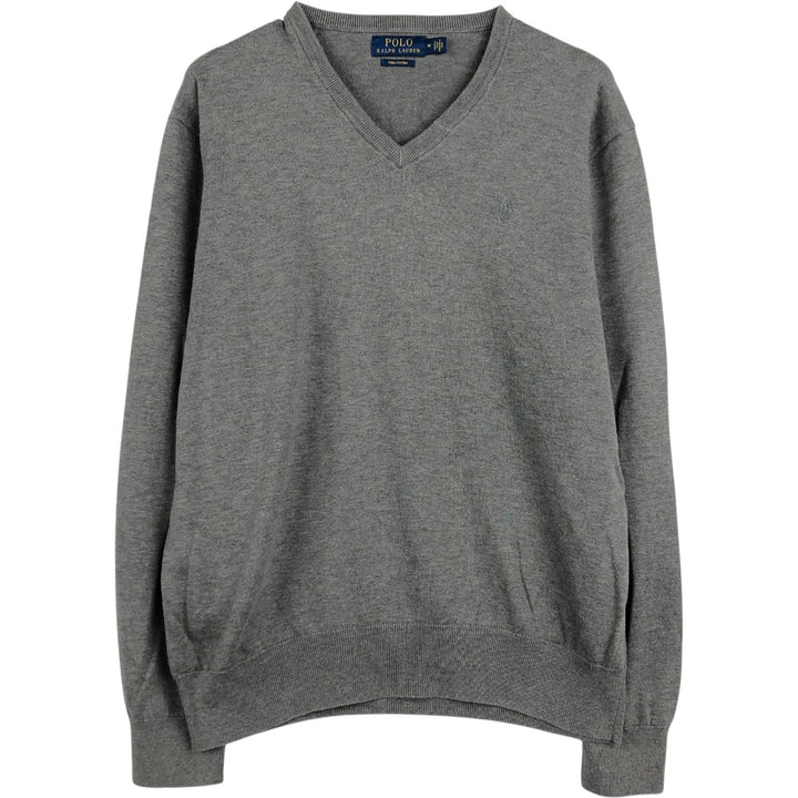 Ralph Lauren POLO RALPH LAUREN V-neck Pima cotton knit sweater, men's size M Pima Cotton gray type Vintage Second Hand