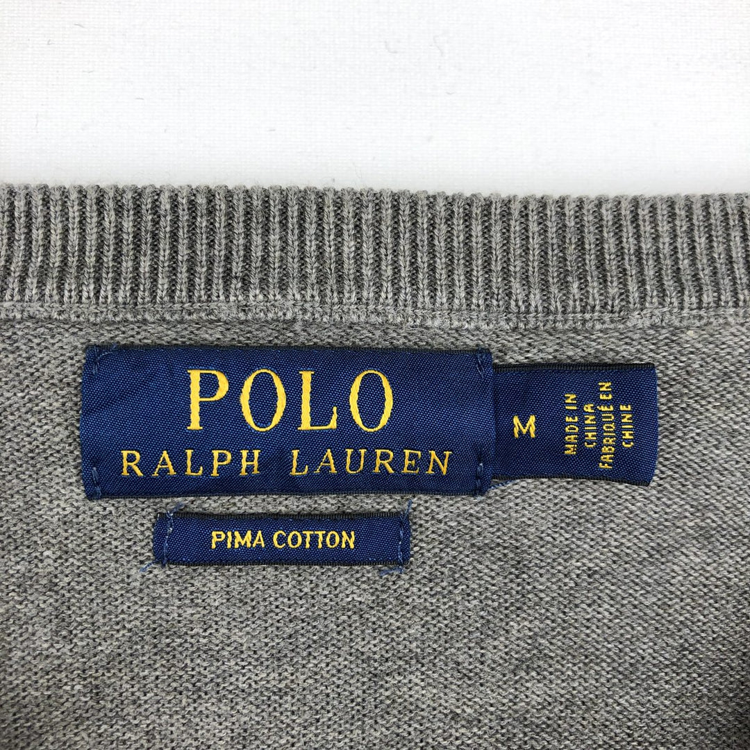 Ralph Lauren POLO RALPH LAUREN V-neck Pima cotton knit sweater, men's size M Pima Cotton gray type Vintage Second Hand
