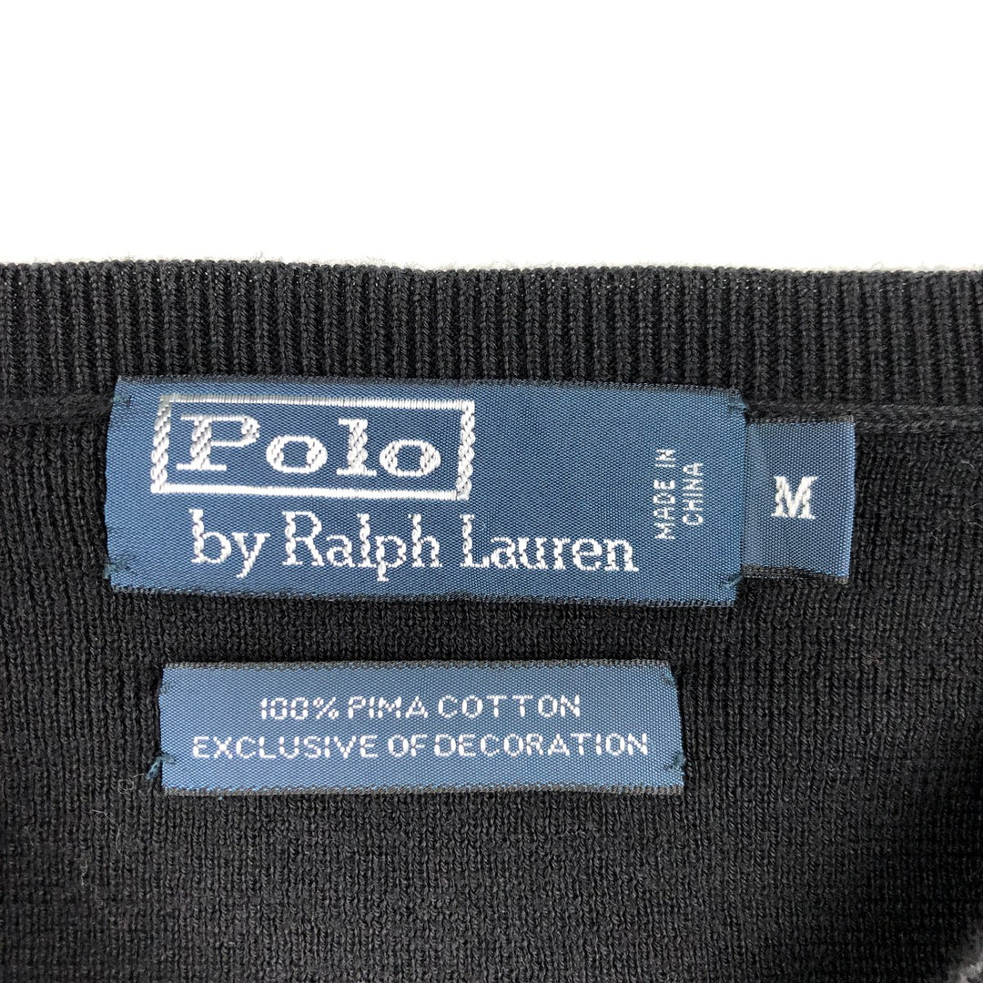 Ralph Lauren POLO by Ralph Lauren V-neck cotton knit sweater, men's size M Pima Cotton black type Vintage Second Hand
