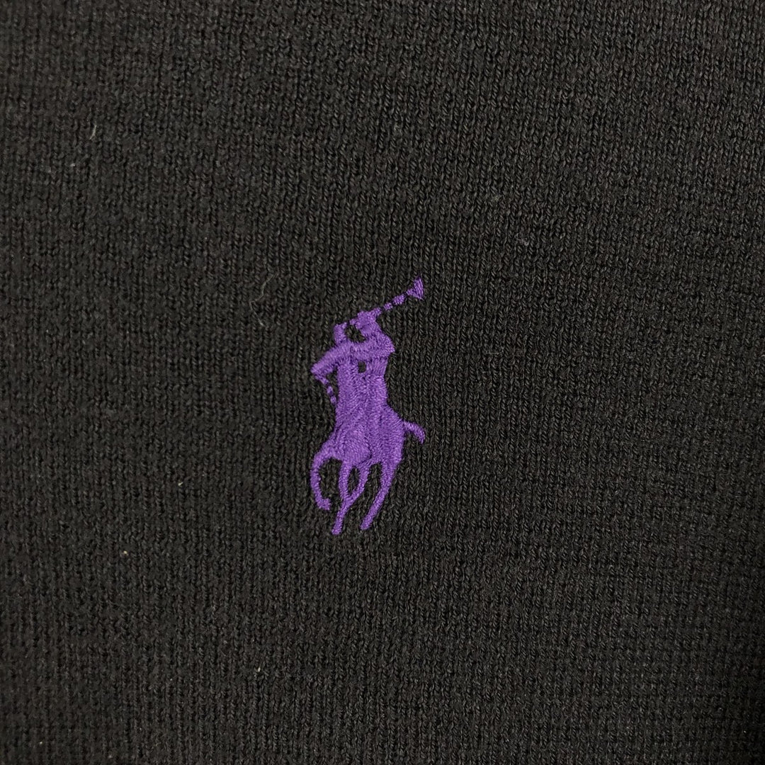Ralph Lauren POLO by Ralph Lauren V-neck cotton knit sweater, men's size M Pima Cotton black type Vintage Second Hand