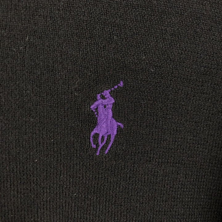 Ralph Lauren POLO by Ralph Lauren V-neck cotton knit sweater, men's size M Pima Cotton black type Vintage Second Hand