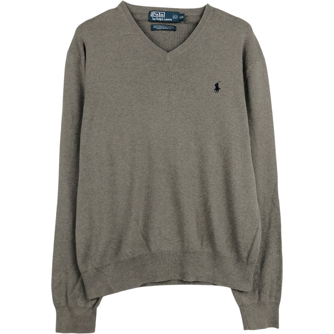 Ralph Lauren POLO by Ralph Lauren V-neck cotton knit sweater, men's size L Pima Cotton gray type Vintage Second Hand