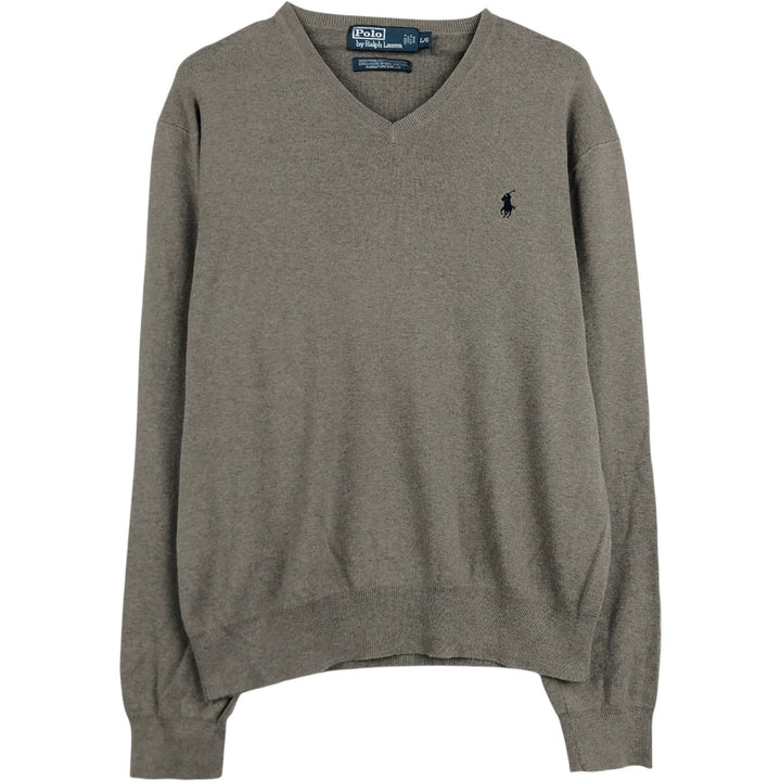 Ralph Lauren POLO by Ralph Lauren V-neck cotton knit sweater, men's size L Pima Cotton gray type Vintage Second Hand