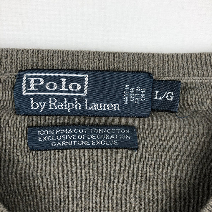 Ralph Lauren POLO by Ralph Lauren V-neck cotton knit sweater, men's size L Pima Cotton gray type Vintage Second Hand