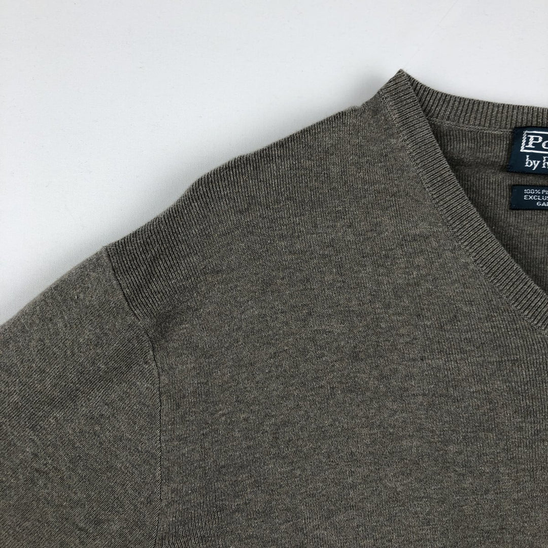 Ralph Lauren POLO by Ralph Lauren V-neck cotton knit sweater, men's size L Pima Cotton gray type Vintage Second Hand