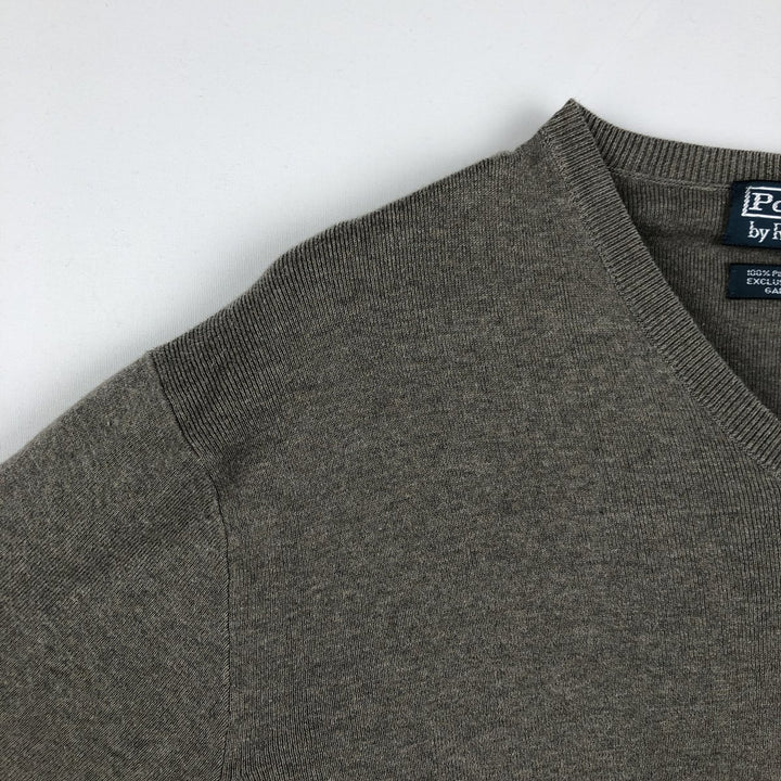Ralph Lauren POLO by Ralph Lauren V-neck cotton knit sweater, men's size L Pima Cotton gray type Vintage Second Hand