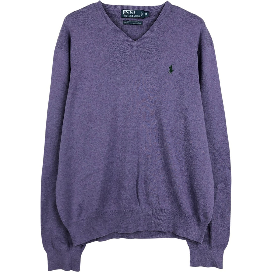 Ralph Lauren POLO by Ralph Lauren V-neck cotton knit sweater, men's XL size Pima Cotton purple type Vintage Second Hand